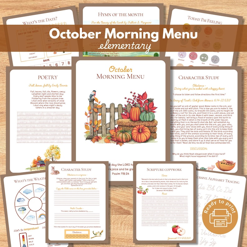 October Printable Menu October Morning Menu, Charlotte Mason Homeschool Printable (digital ...