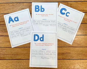 Scripture Alphabet Handwriting Practice Pages, Charlotte Mason Copywork Curriculum, Bible Verse Handwriting