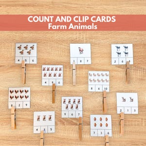 Count and Clip Cards FARM, Printable Transportation Math Activity, Counting Flashcards, Preschool PreK, Montessori Materials, Homeschool