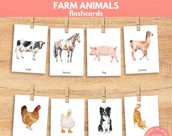 18 Farm Animals Flashcards, Printable Montessori Materials, Homeschool Learning Resources
