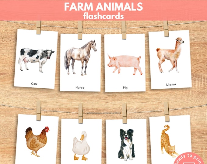 16 Farm Animals Flashcards / Image Cards for Kids, Preschoolers ...