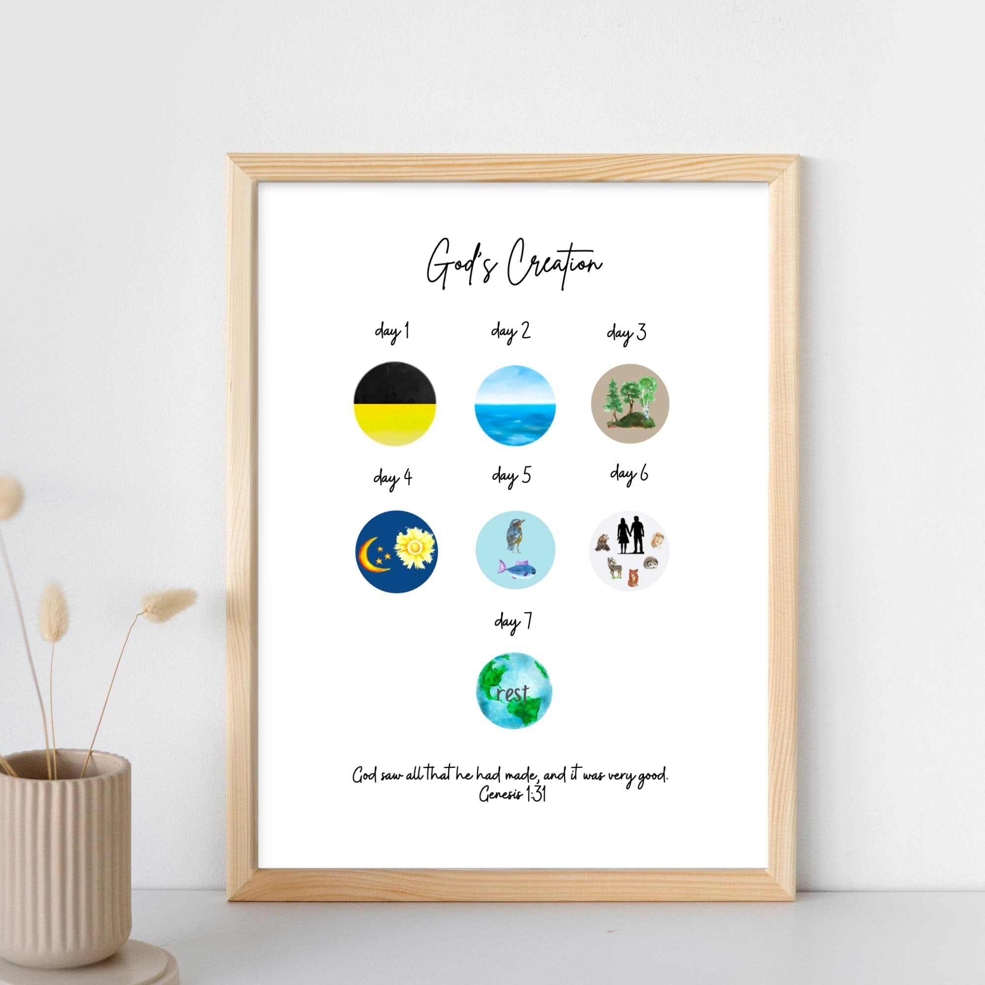 Creation Genesis Digital Download, 7 Days of Creation Wall Art Printable Poster, Sunday School, Christian Education, Homeschool, Bible