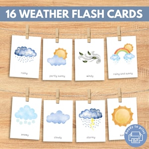 16 cartes météo, cartes en 3 parties, matériaux Montessori imprimables, activité pour tout-petits, maternelle, école à la maison, cliparts, panier du matin