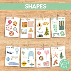 Cartes mémoire de formes naturelles imprimables, matériaux Montessori préscolaires, cartes mémoire géométriques, formes 2D, formes 3D, téléchargement numérique pour l'école à la maison