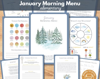 January Charlotte Mason Morning Menu pages, Homeschool Curriculum, Winter Morning Time