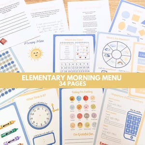 Elementary Morning Menu Daily Sheet, Morning Time binder, Homeschool Printable, Charlotte Mason, Kindergarten, K-3, Copy Work, editable