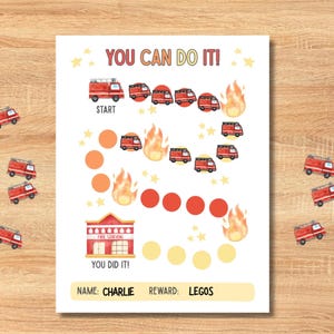 Printable Reward Chart for Kids Firetruck, Reusable Potty Chart, Toddler Goal Chart, Preschool Kindergarten sticker, Behavior Chore Chart