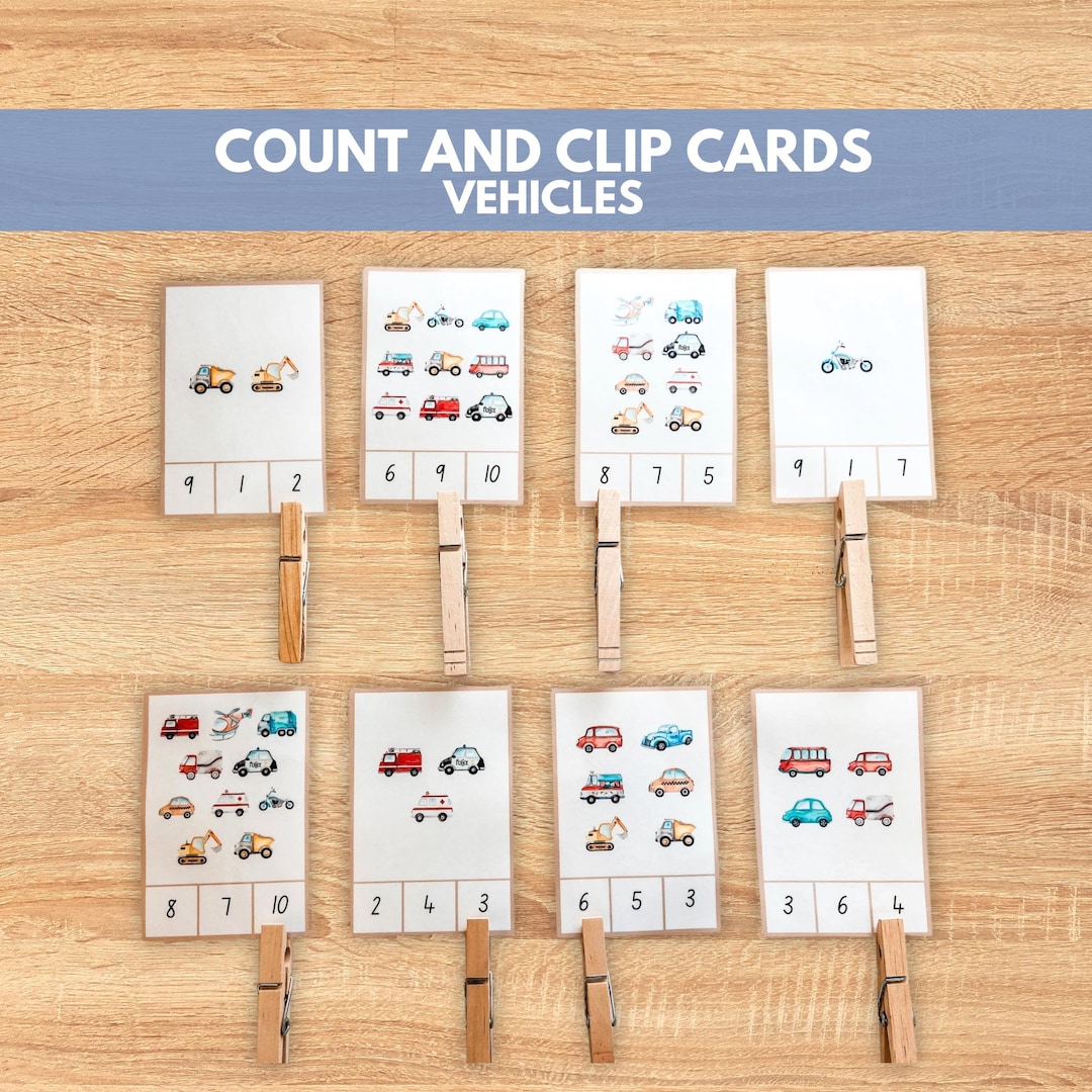 Transportation Numbers Cards, Cars Count and Clip Preschool Math - Etsy