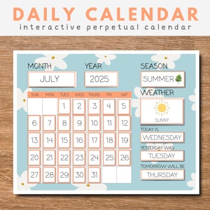 Ewiger Kinderkalender, druckbarer Tageskalender, Hausschulressourcen, Montessori-Materialien, Klassenzimmer, Morgenmenü, digitaler Download