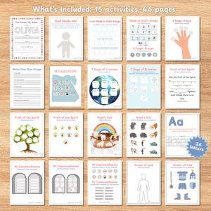 Bible Lesson Activity Bundle, 15 activities, Preschool, Elementary, Homeschool Printables, Armor of God, Made in God's Image, Creation
