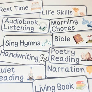 Charlotte Mason Homeschool Schedules Daily Routine Cards, Homeschool Daily Rhythm Cards, Education, Elementary, Preschool, Kindergarten