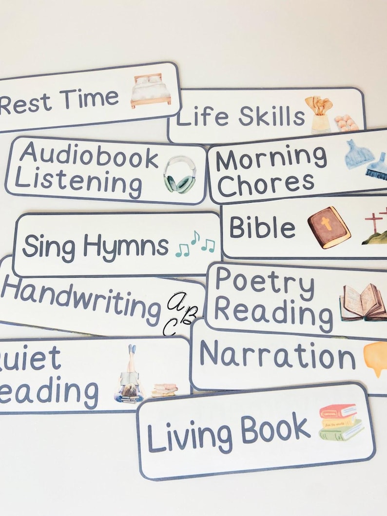 Charlotte Mason Homeschool Schedules Daily Routine Cards, Homeschool Daily Rhythm Cards, Education, Elementary, Preschool, Kindergarten