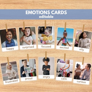 Emotiekaarten met echte afbeeldingen voor kinderen BEWERKBAAR - Montessori-emoties-flashcards, gevoelens-flashcards, gevoelensgrafiek, bronnen voor emoties