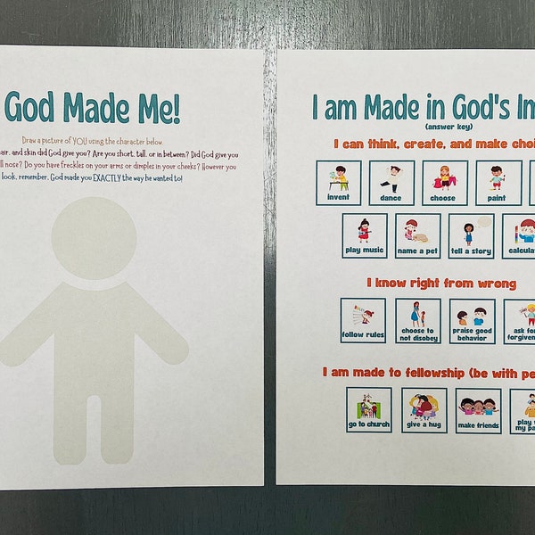 Made in God's Image Activity, What does it mean to be made in God's image, Printable Bible Lesson Activity *DIGITAL DOWNLOAD*