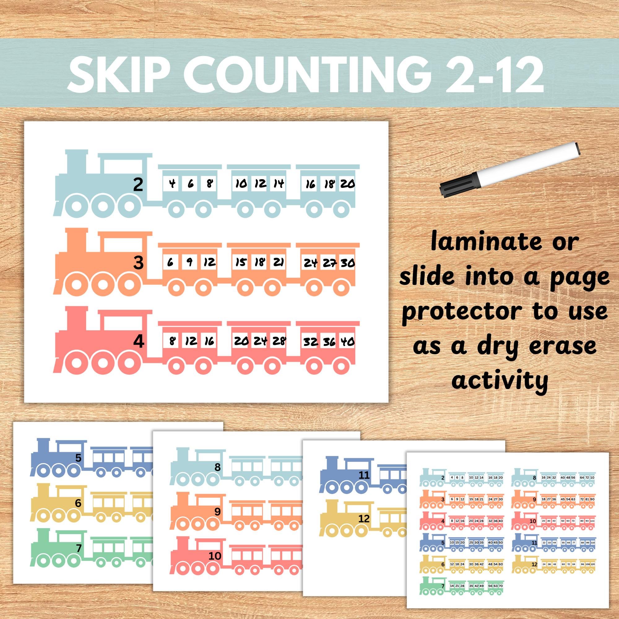 Trains Skip Counting Printable, Multiplication Math Activity (digital ...