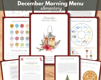 December Charlotte Mason Morning Menu, Elementary Homeschool (Digital Download)
