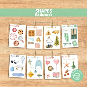 Real World Shapes Flashcards Printable, Preschool Montessori Materials, Geometric Flashcards, 2D shapes, 3D shapes, Digital Download