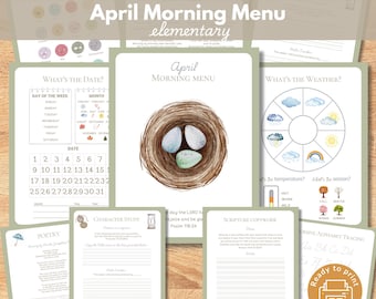 April Charlotte Mason Morning Menu pages, Homeschool Curriculum, Spring Morning Time