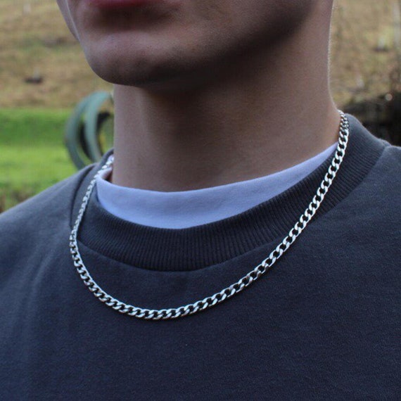 Cool Men's Silver Stainless Steel Curb Chain Necklace 3MM Wide 20"/50cm Long
