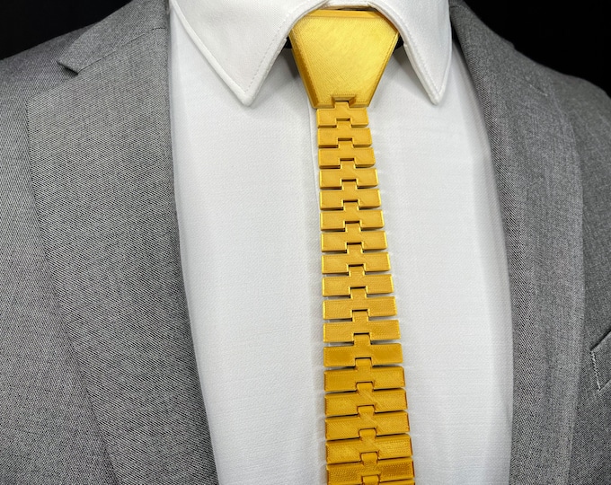 Gold on Black Necktie, Articulating Mens Tie, Unique Gift Idea