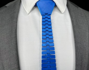 3D Printed Tie | BLUE ON WHITE, Reversible - Articulating Series | Unique Neckties