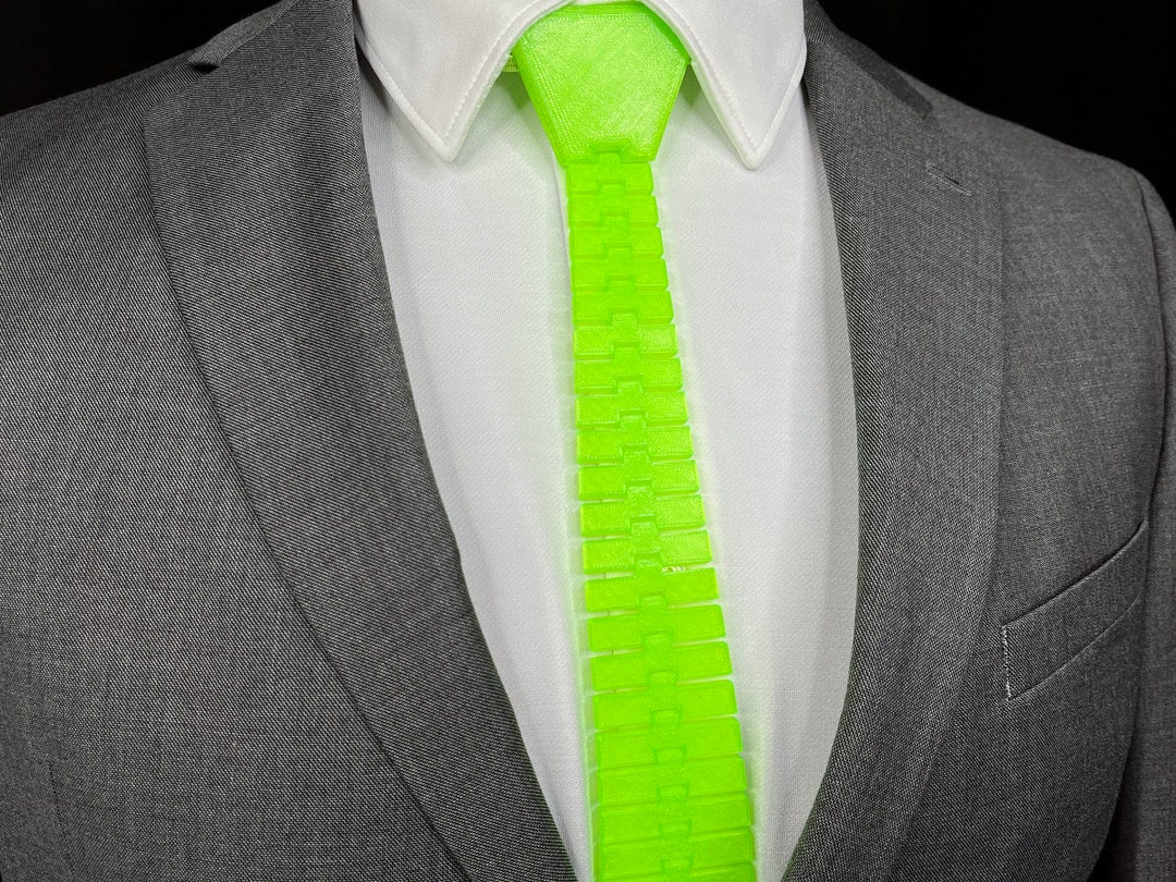 3D Printed Tie NEON GREEN, Reversible Articulating Series Unique