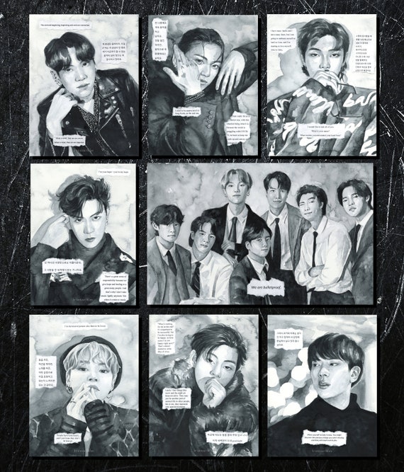 BTS OT7 We Are Bulletproof Watercolor Art Print K-pop Gift 