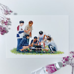 Impresión artística en gouache de BTS OT7 In the Soop