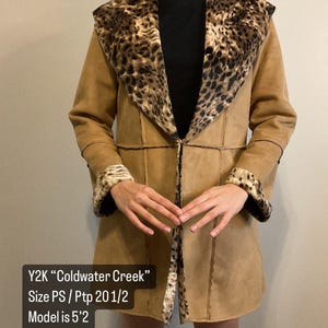 Y2K Vintage Zafari Beige Animal Print Faux Fur Midi Coat - Size Small