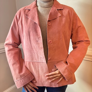 Vintage Y2K Pink Suede Leather Jacket - Size Extra Large (Fits Medium)