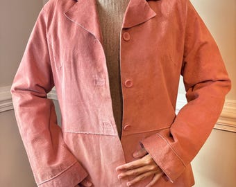 Y2K Boho Wildleder Preppy Pink Fairycore Leder Minimalist Barbiecore Jacke - Medium