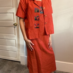 Vintage Orange Boho 2 Piece Set (Maxi Dress and shortsleeve Top) - Size Medium