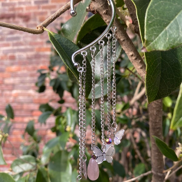 Rose Quartz, Moonstone & Rainbow Hematite Crystal Ear Cuff