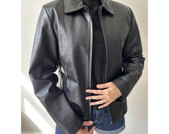 Y2K Black Grunge Racing Style Grunge Rocker Zipper Mens Leather