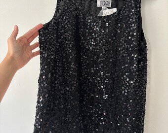 Top de fiesta vintage de los 80 estilo grunge con lentejuelas y lentejuelas de seda - Talla M
