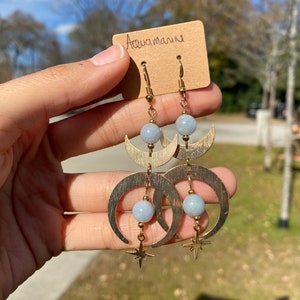Aquamarine Gold Moon Ohrringe