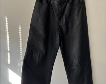 Vintage Whimsygoth 80's Black Leather Grunge Streetwear Straight Leg Leather Pants - Size Medium