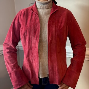 Vintage Suede Leather Light Red Zip Up Jacket - Size Medium (Fits Small)