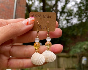 Shell Beach Boho Crystal Selenite & Citrine and Amethyst and Aquamarine earrings