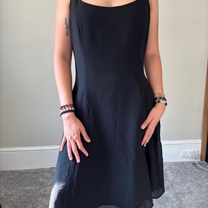 Y2K Vintage Formal Gothic Grunge Black Round Neck Midi Dress - Size Medium