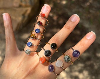 Gold Stainless Steel Crystal Adjustable Rings