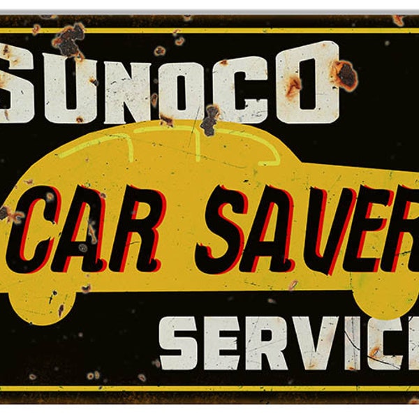 Vintage Style Nostalgic " Sunoco - Car Saver Service " Metal Sign for your Garage or Man Cave