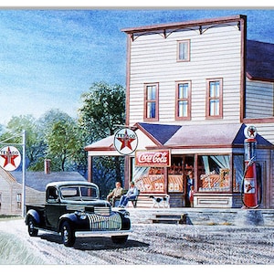Vintage Style Nostalgic &quot; Early Texaco Gas Station with Antique Truck &quot; Metal Sign for your Garage or Man Cave