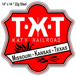 Vintage Nostalgic Style &quot; MKT - Missouri - Kansas - Texas - Katy Railroad &quot; Laser Cut Metal Sign for your Garage or Man Cave