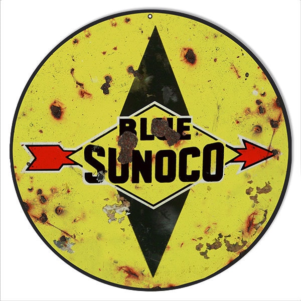 Vintage Style Nostalgic " Blue Sunoco Gasoline - Motor Oil " Metal Sign for your Garage or Man Cave