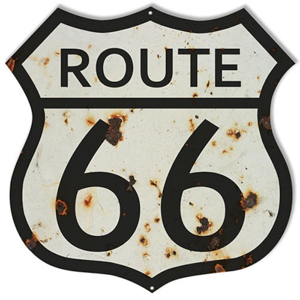 Vintage Style " Route 66 - White " Garage Shop Laser Cut Metal Sign