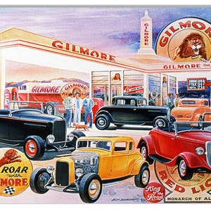 Vintage Style Nostalgic &quot; Gilmore Gas Station with Hot Rods &quot; Metal Sign for your Garage or Man Cave