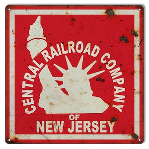Vintage Style &quot; Central Railroad Company of New Jersey &quot; Advertising Metal Sign