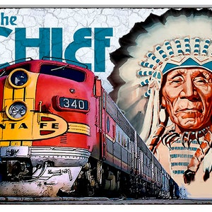 Vintage Style Nostalgic &quot; Santa Fe - The Chief &quot; Metal Sign for your Garage or Man Cave
