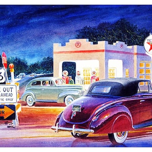 Vintage Style Nostalgic &quot; Texaco Gas Station on Route 66 by Artist Jack Schmitt &quot; Metal Sign for your Garage or Man Cave